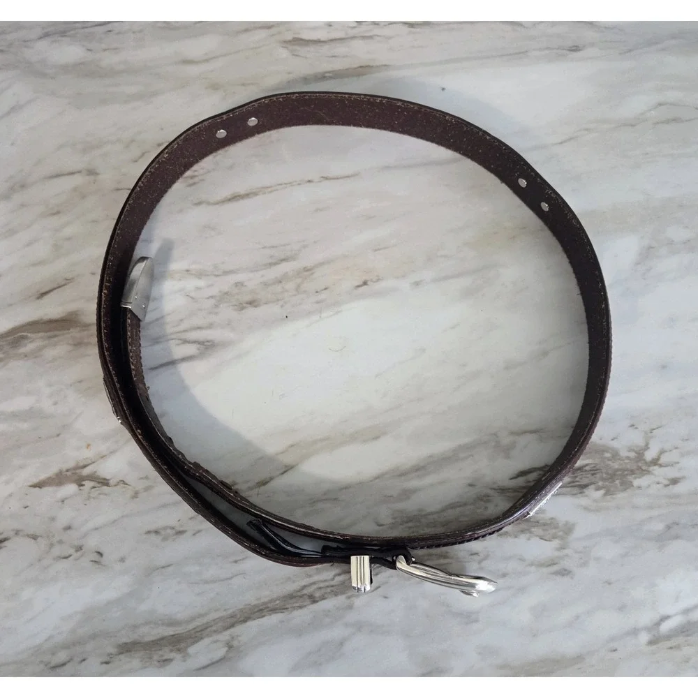 Men's Vintage Onyx by Brighton Golf Ornament Brown Leather Belt Two-Tone Size 36